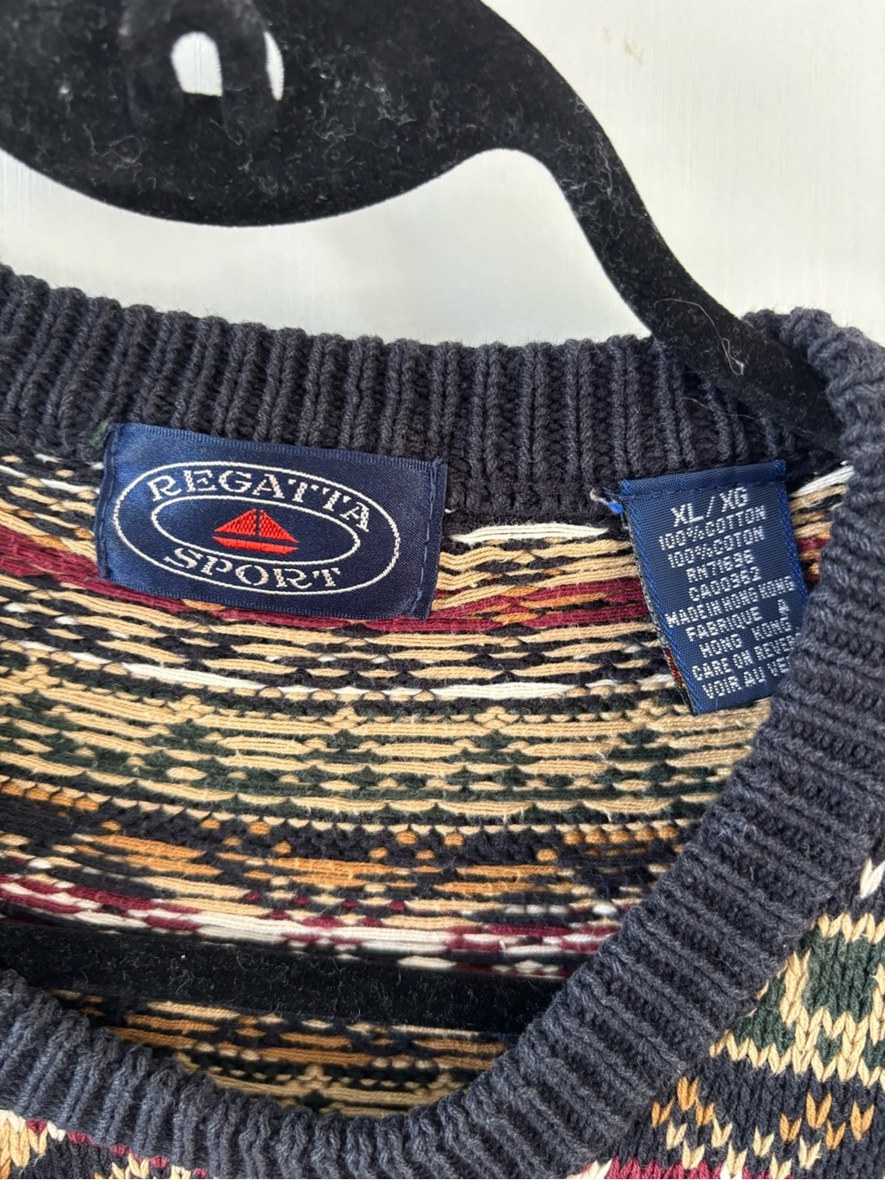 Vintage Regatta Sport Fair Isle Sweater XL 100% Cotton Heavy Knit Grandpacore - Picture 4 of 8